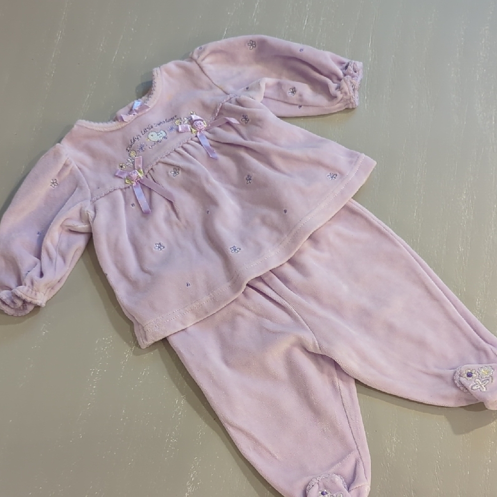 Vintage PJs‎ "Daddy's Little Sweetheart" Ducks Bows Lavender size 0-3M